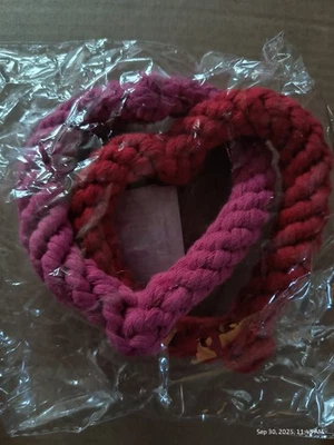 Interlocking Heart Rope Dog Chew Toys Pink Red Dog Tug Toy Small Med Size Dogs  - Image 1 of 4