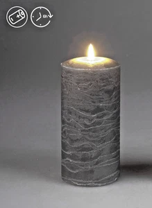 LED Wachskerze Ø  9cm, H: 18cm mit Timer Rustik Grau - Bild 1 von 1