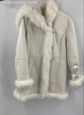 Abrigo de invierno Donna Salyers' Fabulous Furs para mujer blanco manga larga con capucha talla L Foto 1 de 4