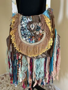 Handmade Upcycled Fringe Crossbody Festival Hippie Boho Bag Rainbow Made In TN - Picture 1 of 23