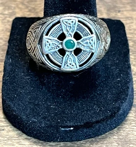 Franklin Mint Power Smaragd Insel Keltenkreuz Ring Gr. 10 Sterling Silber 925 - Bild 1 von 13