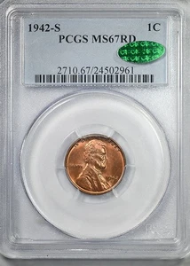 1942-S Lincoln Wheat Cent 1C PCGS MS67RD CAC - Picture 1 of 5