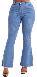 Women's Flare Bell Bottom Jeans Blue High Waisted Wide Leg Bootcut Jeans Stre... - Picture 1 of 6