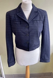 Marc Jacobs Navy Blue Striped Wool Blend Blazer Size 8 Cropped Button Up - Picture 1 of 13