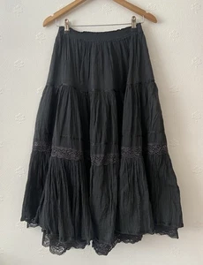 Maxi Falda Negra Vintage Boho Gitana En Niveles Años 80 Reino Unido Talla 14 16 L - Imagen 1 de 5