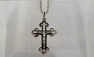 Antique Solid Sterling Silver Orthodox Crucifix Cross 16" Necklace Jerusalem - Picture 1 of 6