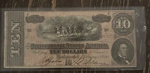1864 $10 Confederate State Of America - Picture 1 of 5