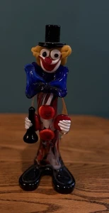 Gebrauchter skurriler mundgeblasener Glasclown mit Horn mit Hut und blauer Fliege - Bild 1 von 5