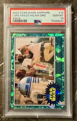 2022 Topps Star Wars Sapphire #14 Luke Checks Out His New Droid Aqua /99 PSA 10 - Image 1 of 2