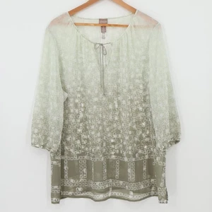 Chicos Sage Green Ombre Geometric Top Sheer Boho Coastal Layering Size 3/XL - Picture 1 of 10