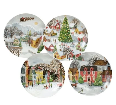 Pottery Barn 2015 Winter Village 9.25” Salad Plates Assortment Set of 4Christmas - Image 1 of 4