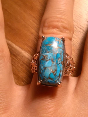 Anillo solitario de cobre turquesa salmuera castaño matriz (talla 6) Foto 1 de 4