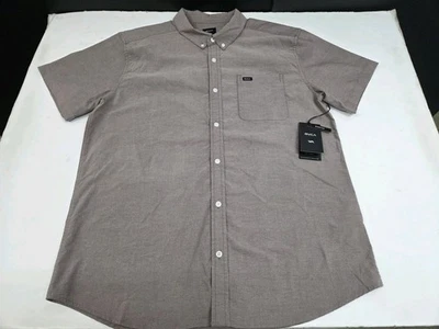 NWT RVCA Men’s Short Sleeve Slim Fit Button Up Shirt Size XL Brown #7916 - Image 1 of 4