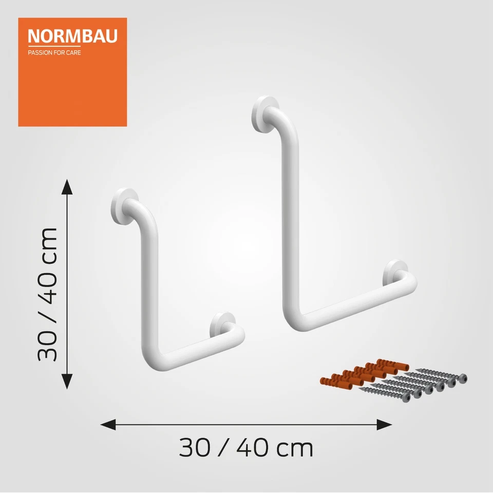 Winkelgriff Haltegriff Stützgriff Aufstehhilfe WC Bad NORMBAU Edelstahl Weiß - Bild 1 von 1