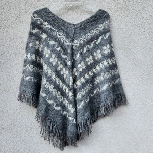 BOLIVIAN HANDCRAFTS Women's Poncho One Size Gray 100% Alpaca Made Bolivia  - Picture 1 of 8