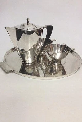 Juego y bandeja de café Art Deco de plata de ley Georg Jensen de Johan Rohde nº 529 Foto 1 de 4