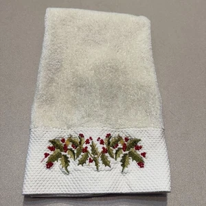 Vintage Turkish Akova Embroidered Christmas Holly Hand Towel 28”x18” - Picture 1 of 8