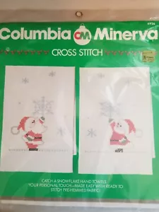 Vtg 1984 Cross Stitch Kit Catch A Snowflake Hand Towels Santa Mrs. Clause NOS - Picture 1 of 2