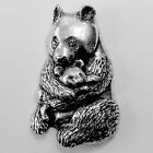 Panda Pewter Pin Brooch - British Artisan Signed Badge - Giant Bear Animal