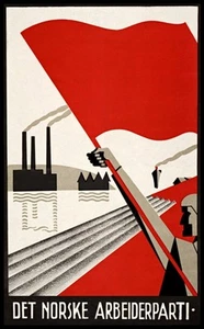 REIMPRESIÓN DE PÓSTER ARTÍSTICO A3 DEL PARTIDO POLÍTICO OBRERO NORUEGO DE LOS AÑOS 30 DE COLECCIÓN - Imagen 1 de 1