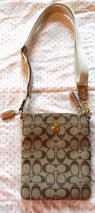 Borsa a tracolla Coach Signature Logo Swingpack jacquard e bordo in pelle ottima pelle - Foto 1 di 14