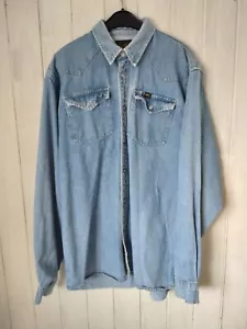 LEE Western Shirt Vintage anni 90 Denim RIDERS USA Pearl Snaps Blu Taglia XL - Foto 1 di 4