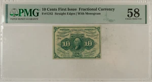 10 CENTS 1ST ISSUE FRACTIONAL CURRENCY FR#1242, STRAIGHT EDGES - PMG CH/AU-58! - Picture 1 of 2