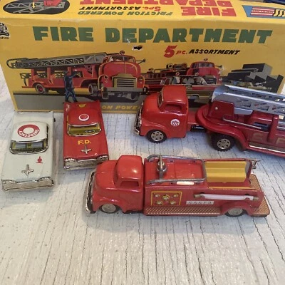 Vintage 1950's SSS Quality toys Fire Department 5pc Assortment A-2037 w/Box RARE - Image 1 of 4