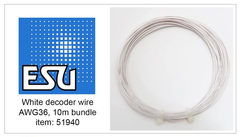 ESU 51940 ~ DCC Decoder Wire ~ 36 AWG ~ .5mm Diameter ~ 10 Meters Long ~ White - Image 1 of 1