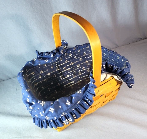 1997 LONGABERGER Handwoven Signed Blue Fabric & Plastic Lined Basket Cover