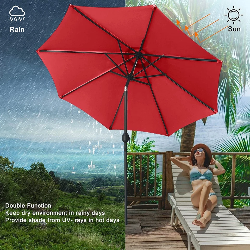 Paraguas de madera para patio de 9 pies 8 costillas poste de madera parasol exterior mercado jardín patio Foto 1 de 4