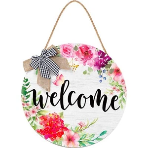Spring Decorations Colorful Flowers Welcome Door Wall Hanging Wooden Sign Gift - Picture 1 of 12