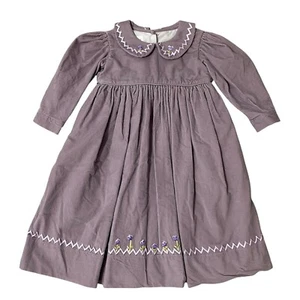 Strasburg Embellished Peter Pan Collar Puff Sleeve Corduroy Dress Size 2 Purple - Picture 1 of 7