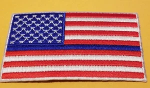 6 White Border US Flag Blue Line Police Embroidered Patch approx. 2x3.5" - Picture 1 of 2