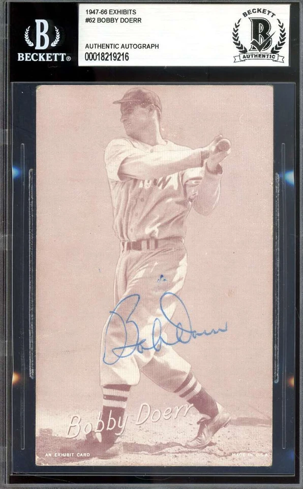 Bobby Doerr Beckett BAS Signed 1947-66 Exhibits Autographed - Image 1 of 2