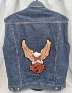 Harley Davidson Patch/Embroidery Men’s Denim Vest Blue Size 3L - Picture 1 of 13