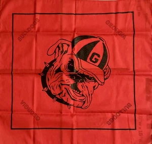 UNIVERSITY OF GEORGIA BULLDOGS VINTAGE 1990S RED & BLACK BANDANA BULLDOG LOGO - Picture 1 of 2