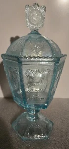 Vintage 1969 Imperial Glass Zodiac Pattern Covered Candy Jar Blue Azur Carnival - Picture 1 of 18