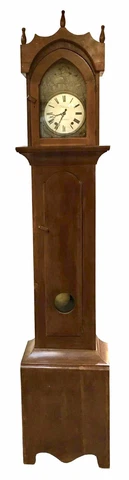 19th Century Mahogany Tall Case Clock , French Movement , Brass & Porcelain Face Cover