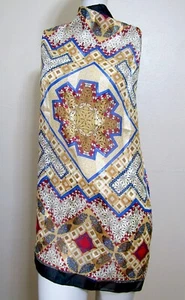 Vintage Boho Erbil Türke 36 inch Sq Gold Semi Sheer Scarf - Picture 1 of 4