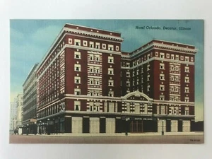 Postal IL Decatur Hotel Orlando Street View década de 1930 - Imagen 1 de 2