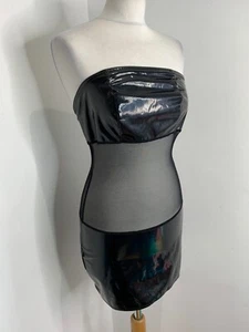 Ledapol strapless wet look dress M VGC party rave festival erotic mesh mini - Picture 1 of 9