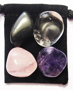FIBROMYALGIA RELIEF Tumbled Crystal Healing Set = 4 Stones + Pouch + Card - Picture 1 of 2