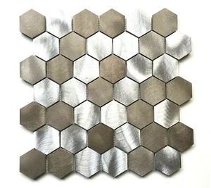 Brushed Aluminum Multi-Color 2 inch Hexagon Mosaic Backsplash Wall Tile - Picture 1 of 9