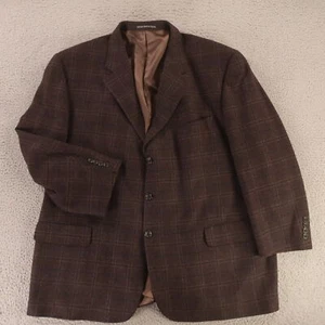 Tweed Jacket 2XL Brown Windowpane Check 100% Wool Serge Twill Blazer S Cohen 52R - Picture 1 of 15