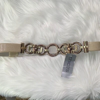 全新带标签 Chico’s - Bone Augusta Stone 皮革衬里拖鞋腰带,S/M — 第 1/4 张图片