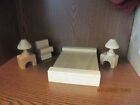 Doll House Wooden Furniture 6 Pieces 2 Lamps Bed 2 Tables 1 Chair