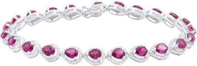 Pulseira de tênis prata esterlina 925 safira rosa e diamante natural criada em laboratório - Imagem 1 de 2