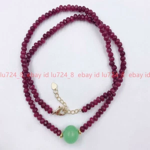 Faceted 2x4mm Red Jade Roundel Gems & Green Jade Beads Pendabt Neckalce 16-28" - Picture 1 of 12