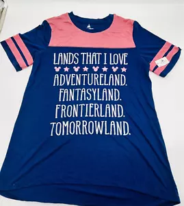 Disney Parks Womens Graphic T-Shirt Blue Lands That I Love Short Sleeve L New - Picture 1 of 1
